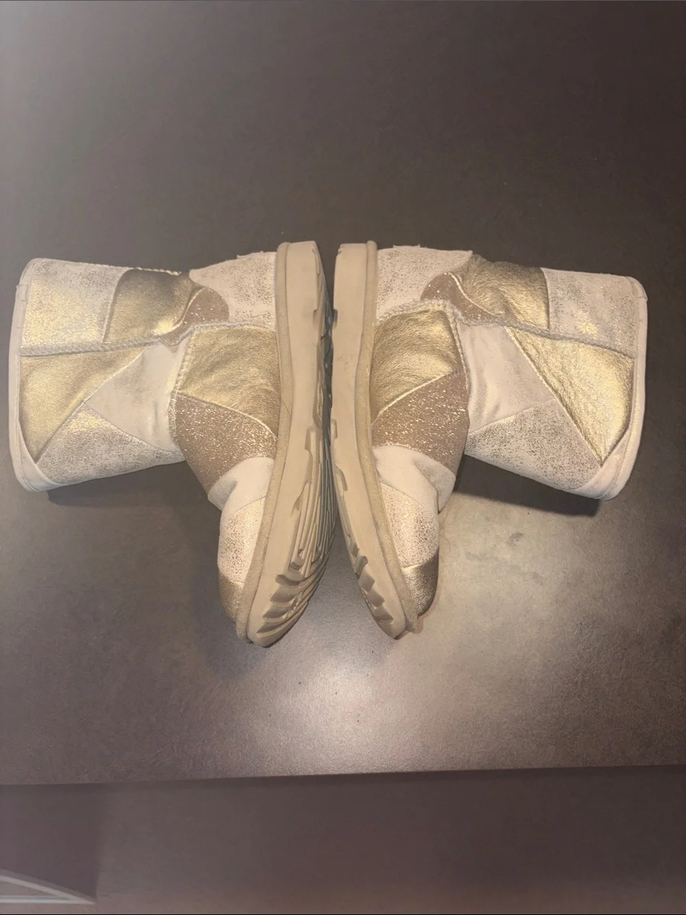 UGG Kids Metallic Gold Glitter Shearling-Lined Boots